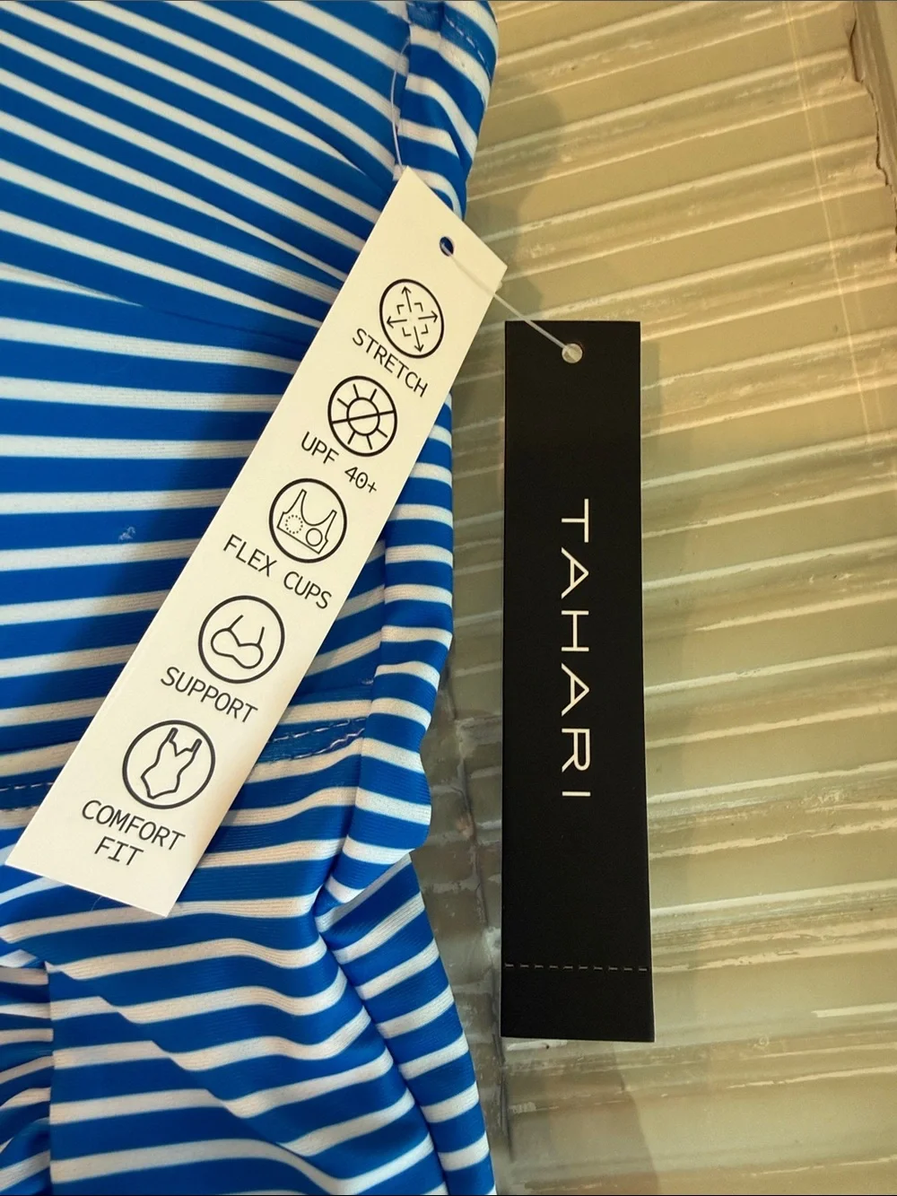 Tahari Blue & White Ruched  One-Piece Swimsuit.